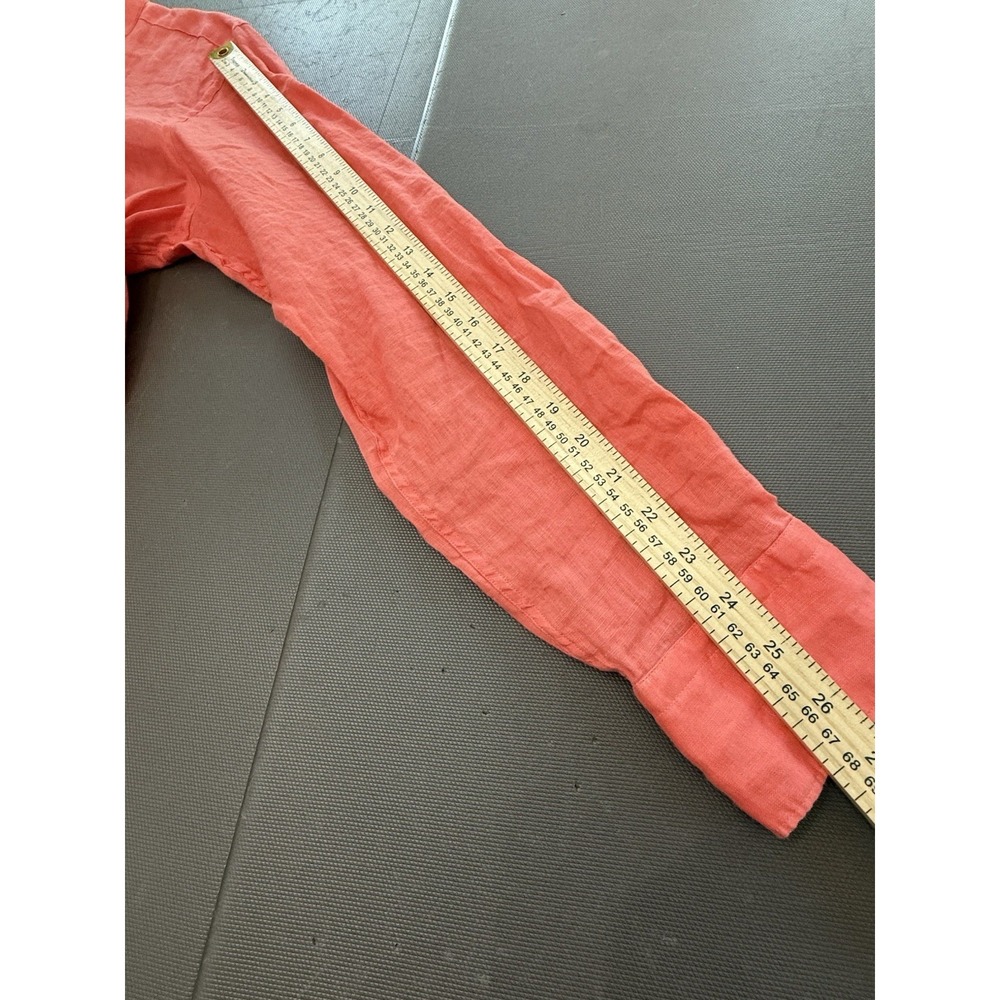 Tagliero Asmara 100% Flax Linen Top Coral Lightweight Button Up Summer Womens XL - Picture 5 of 7